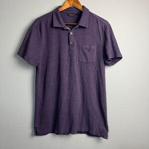 Marc Anthony‎ Mens Purple Polo Shirt Short Sleeve Casual Pocket 1/4 Button Up Lg